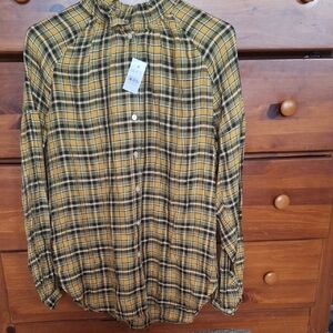 Yellow Plaid Button-Up Blouse